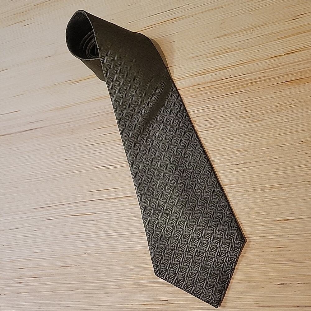 Men's Necktie Tie Vintage 100% Silk 60 Long 4 Wide Green Geometric Classic Retro